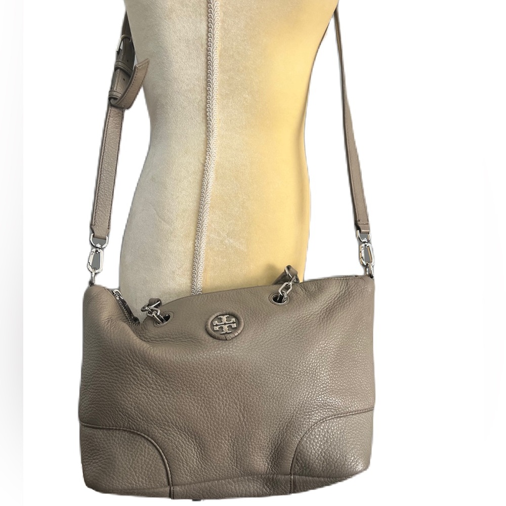 Authentic EUC Tory Burch Tan Pebble Leather Satchel Crossbody Bag